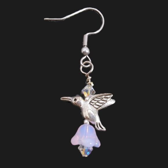 Tibetan Silver Hummingbird Earrings Artisan Dangle Floral Crystal Beaded NEW - Picture 3 of 8